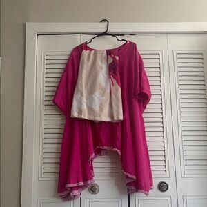 Bright Fuchsia Loose Tunic with Printed Panel and Palazoo Pants